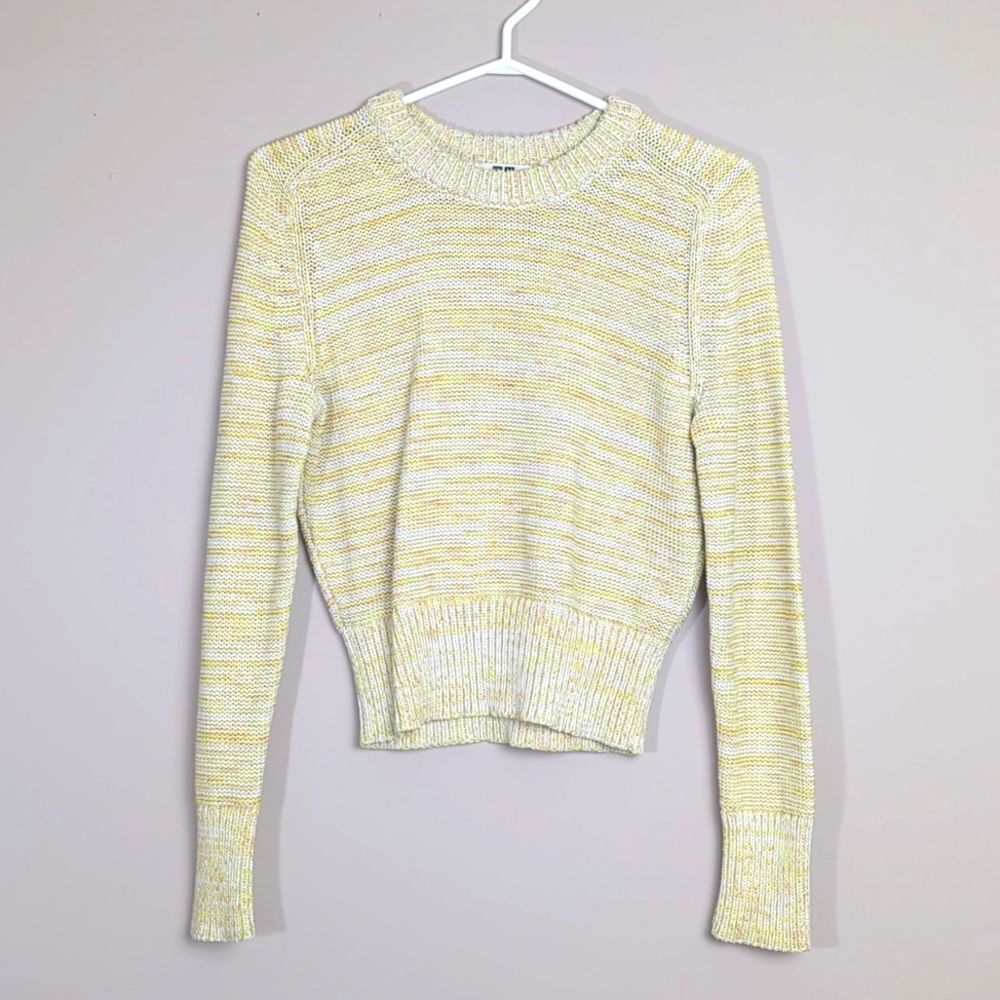 Uniqlo Yellow and White Crew Neck Sweater